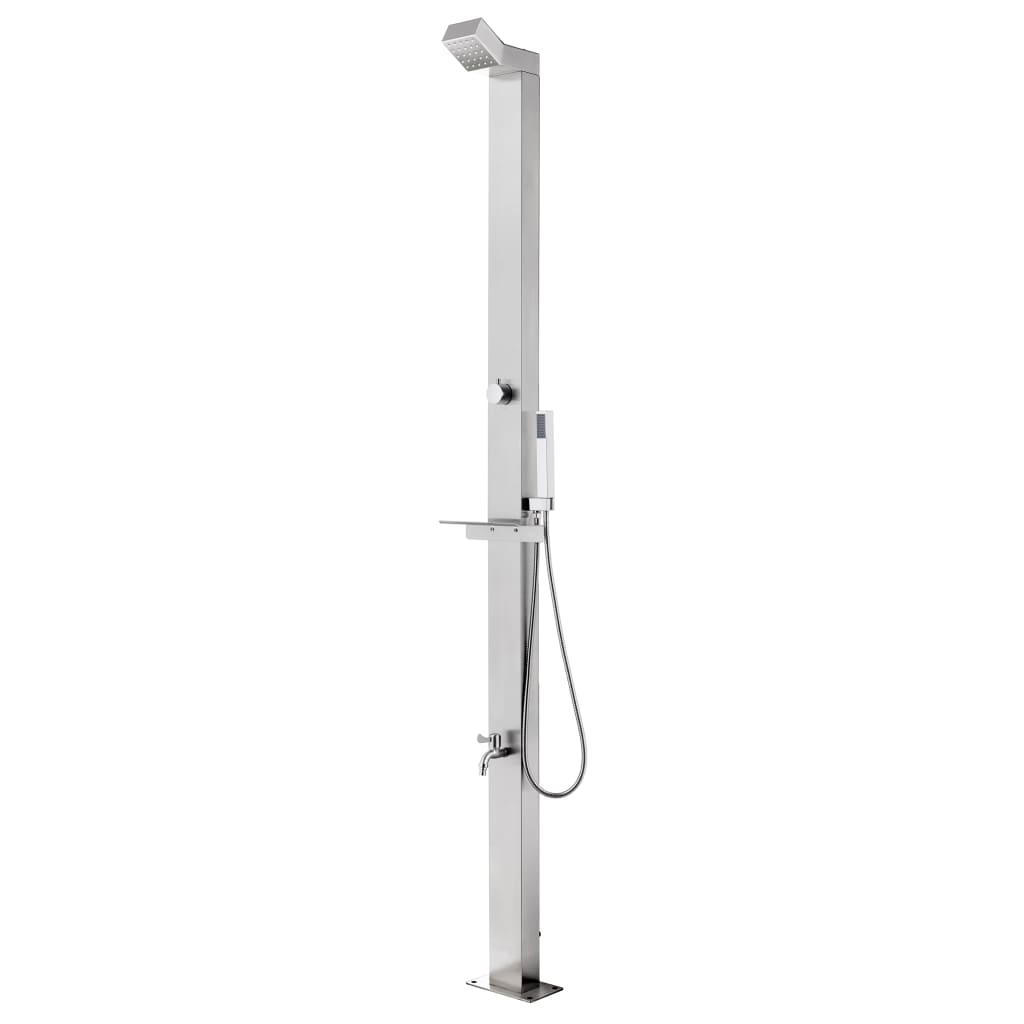 vidaXL Duș de grădină cu bază gri, 225 cm, oțel inoxidabil