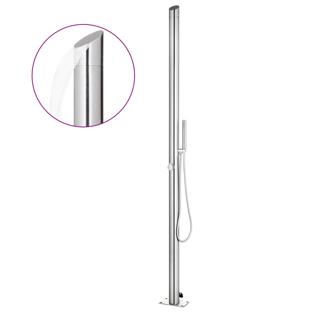vidaXL Duș de grădină cu bază gri, 225 cm, oțel inoxidabil vidaXL Duș de grădină cu bază gri, 225 cm, oțel inoxidabil