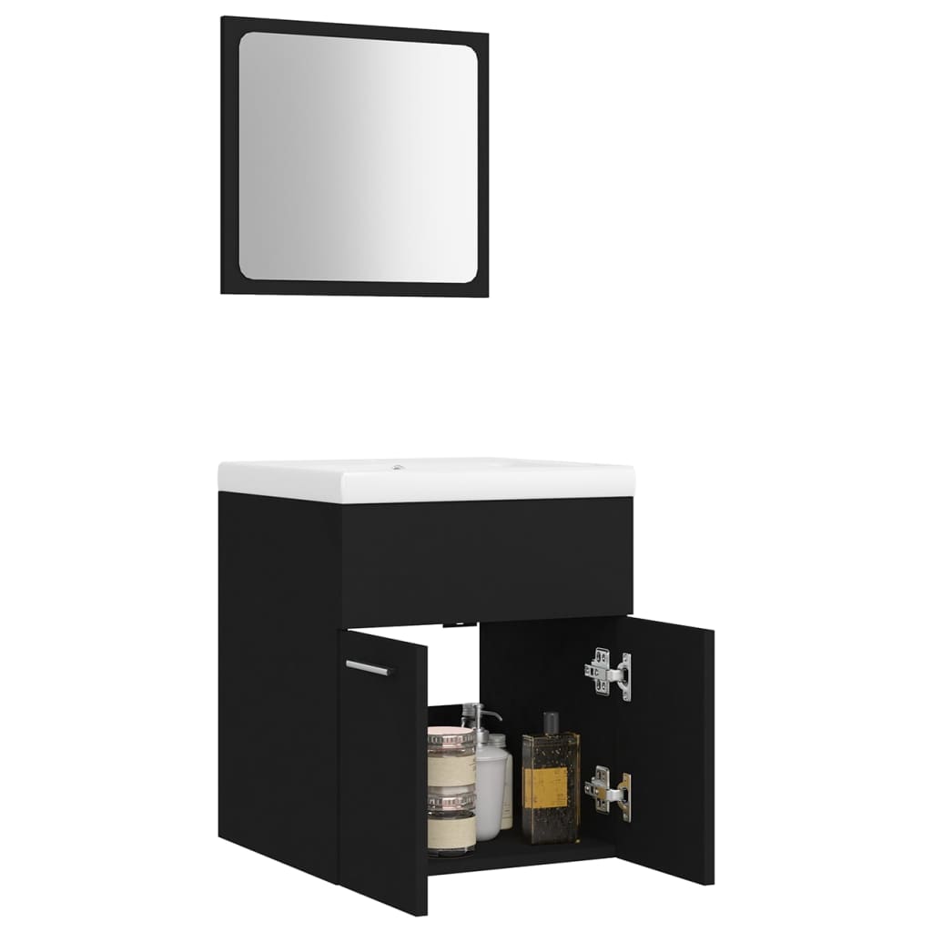 vidaXL Set mobilier de baie, negru, lemn prelucrat