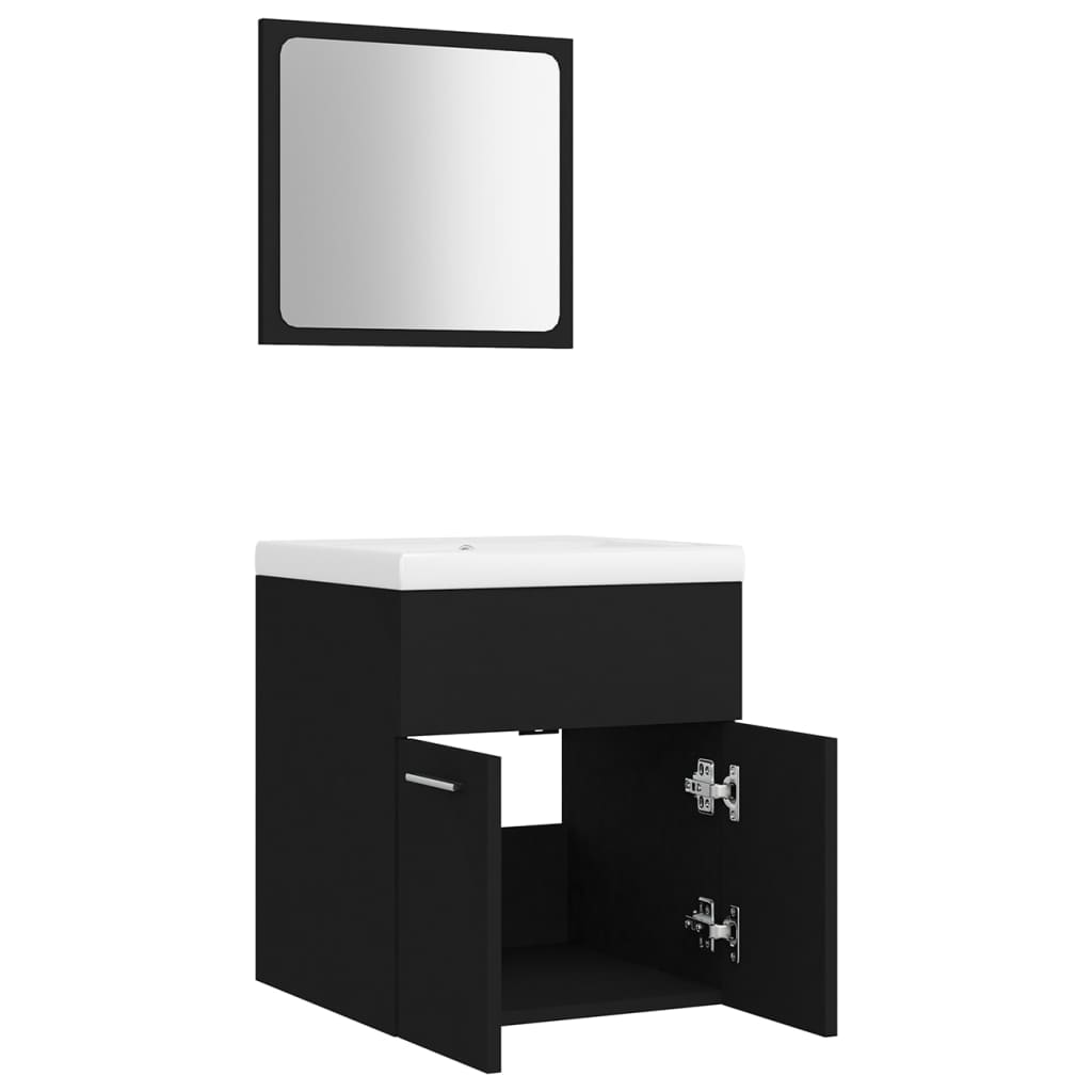 vidaXL Set mobilier de baie, negru, lemn prelucrat