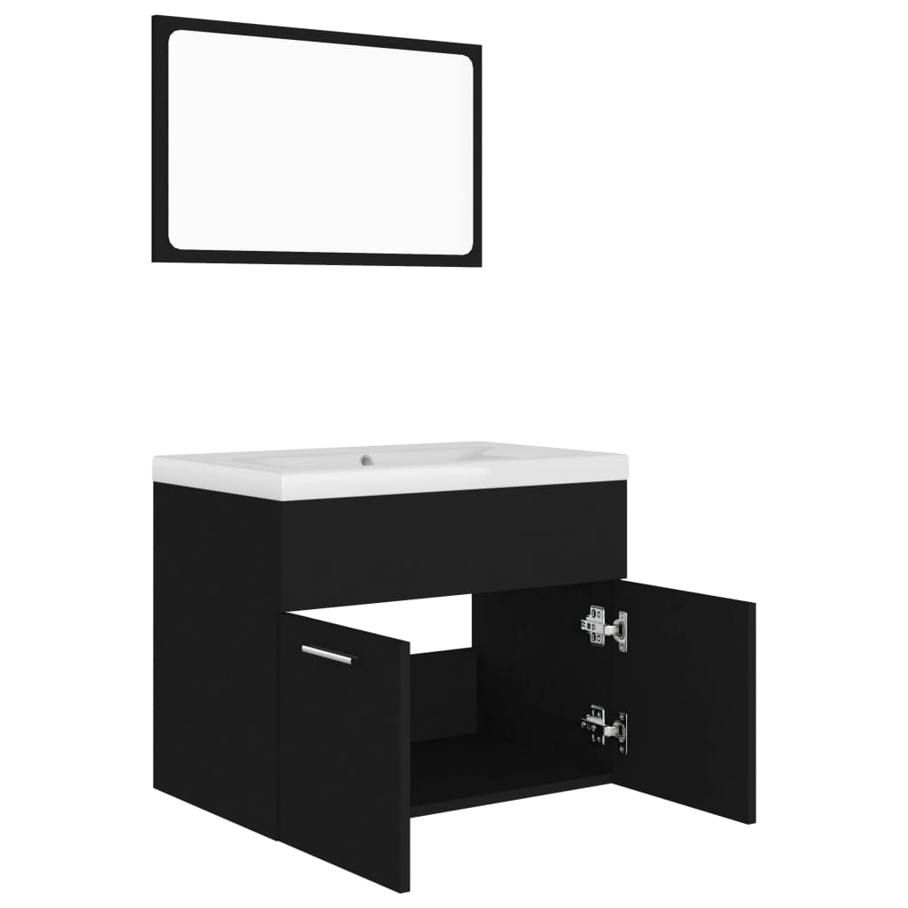 vidaXL Set mobilier de baie, negru, lemn prelucrat vidaXL Set mobilier de baie, negru, lemn prelucrat