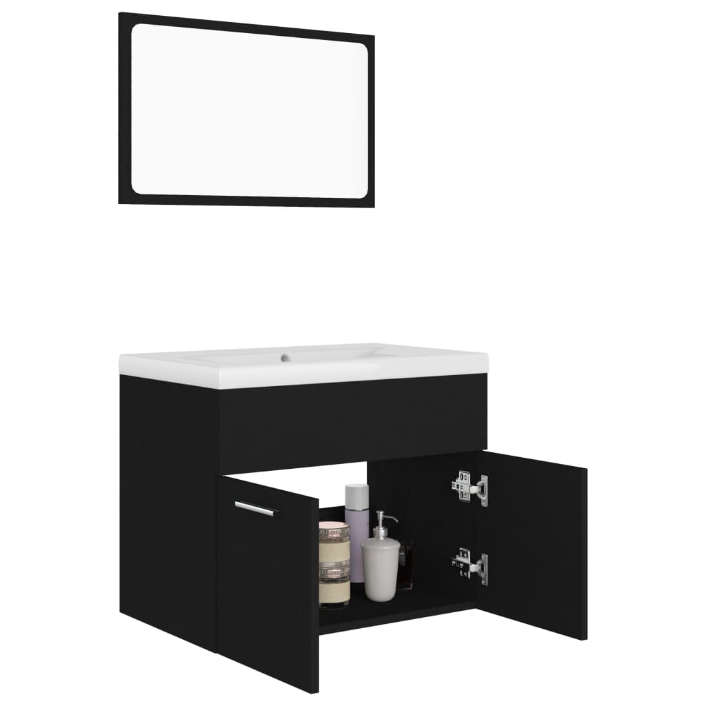 vidaXL Set mobilier de baie, negru, lemn prelucrat vidaXL Set mobilier de baie, negru, lemn prelucrat
