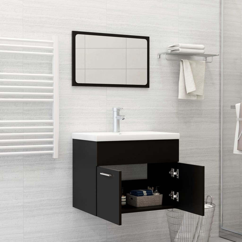 vidaXL Set mobilier de baie, negru, lemn prelucrat vidaXL Set mobilier de baie, negru, lemn prelucrat