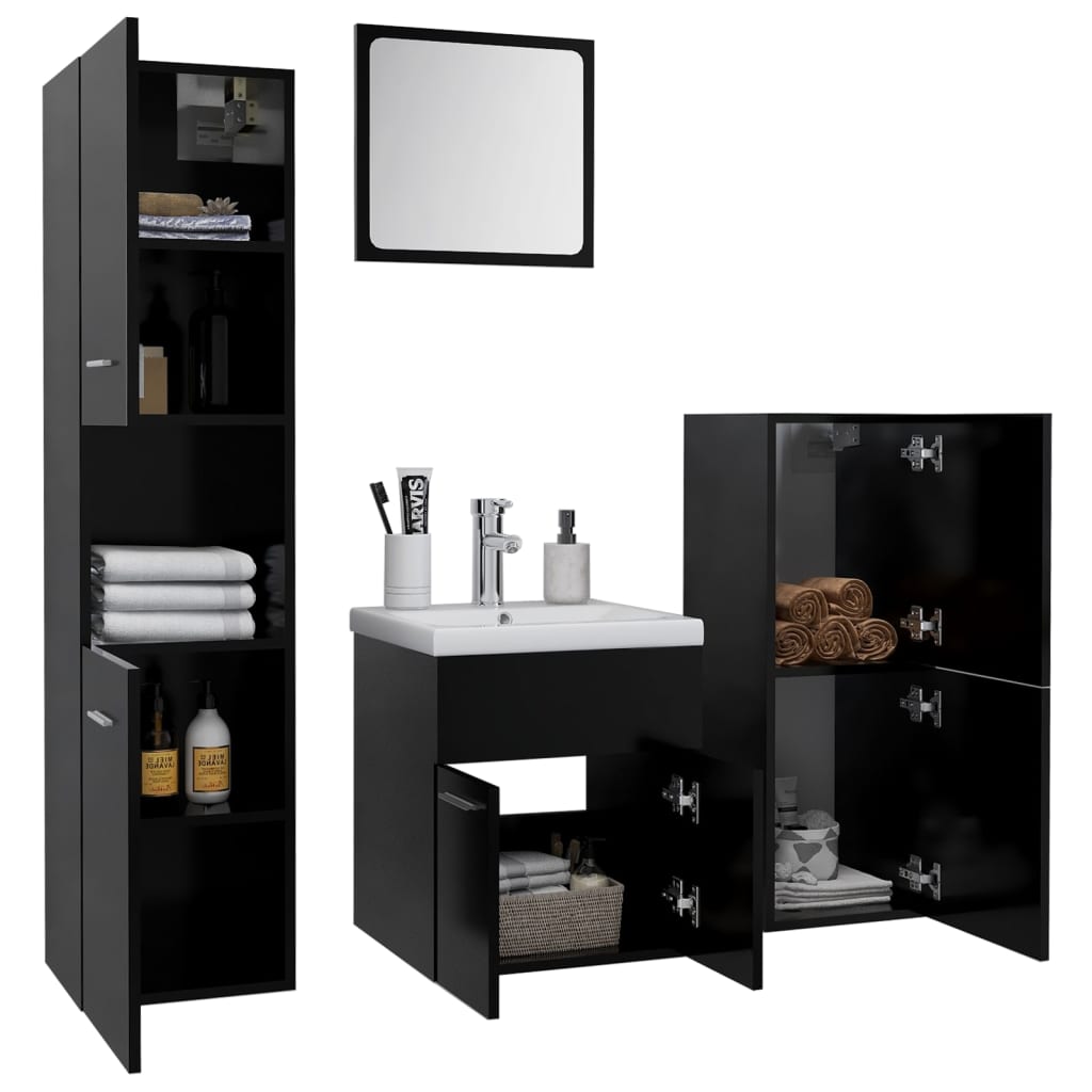 vidaXL Set mobilier de baie, negru, lemn prelucrat vidaXL Set mobilier de baie, negru, lemn prelucrat