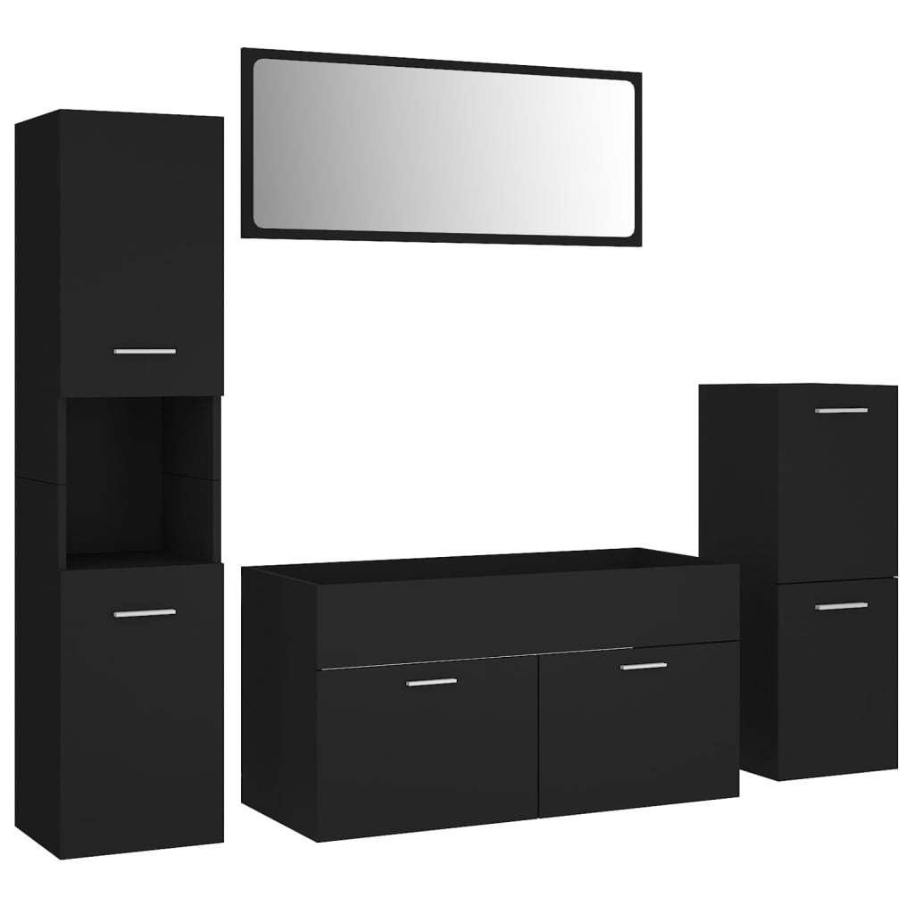 vidaXL Set mobilier de baie, negru, lemn prelucrat vidaXL Set mobilier de baie, negru, lemn prelucrat