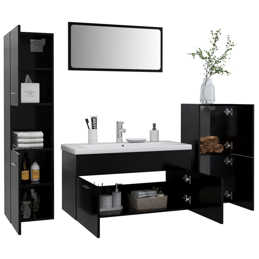 vidaXL Set mobilier de baie, negru, lemn prelucrat vidaXL Set mobilier de baie, negru, lemn prelucrat