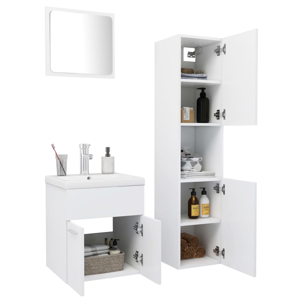 vidaXL Set mobilier de baie, alb, lemn prelucrat