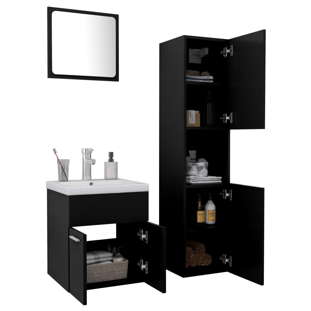 vidaXL Set mobilier de baie, negru, lemn prelucrat vidaXL Set mobilier de baie, negru, lemn prelucrat