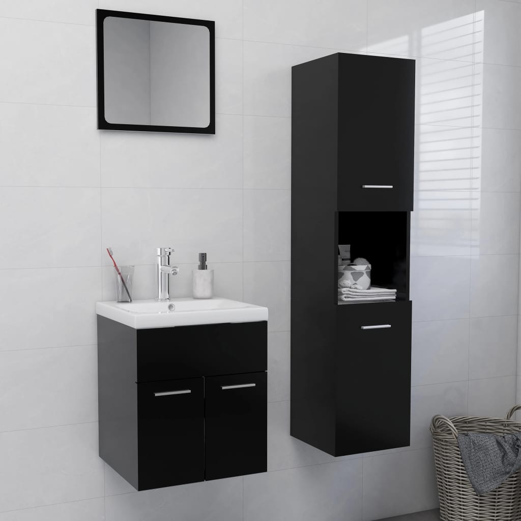 vidaXL Set mobilier de baie, negru, lemn prelucrat vidaXL Set mobilier de baie, negru, lemn prelucrat