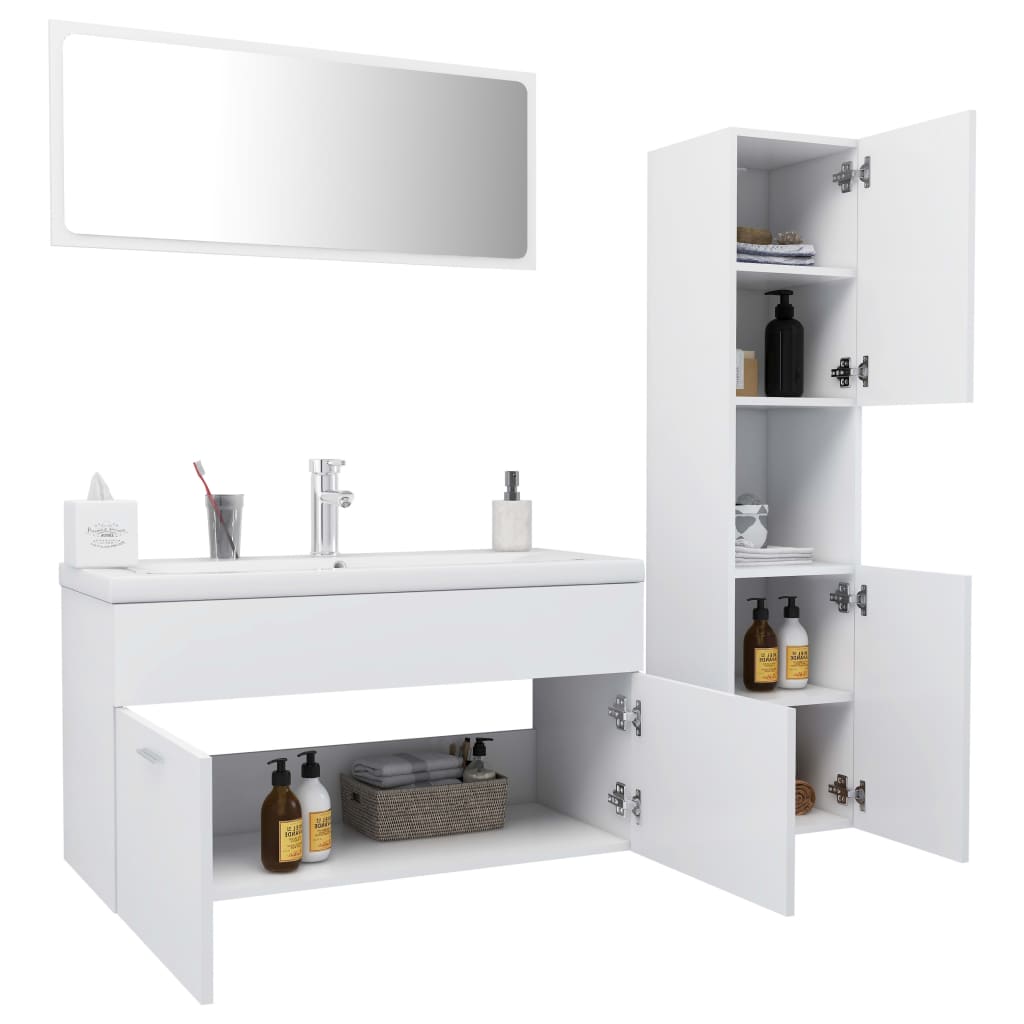vidaXL Set mobilier de baie, alb, lemn prelucrat