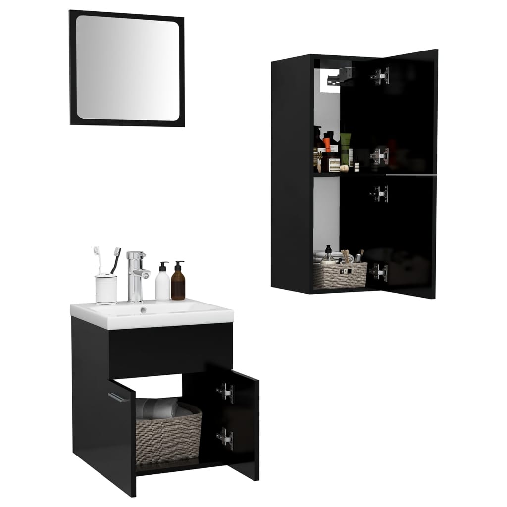 vidaXL Set mobilier de baie, negru, lemn prelucrat vidaXL Set mobilier de baie, negru, lemn prelucrat