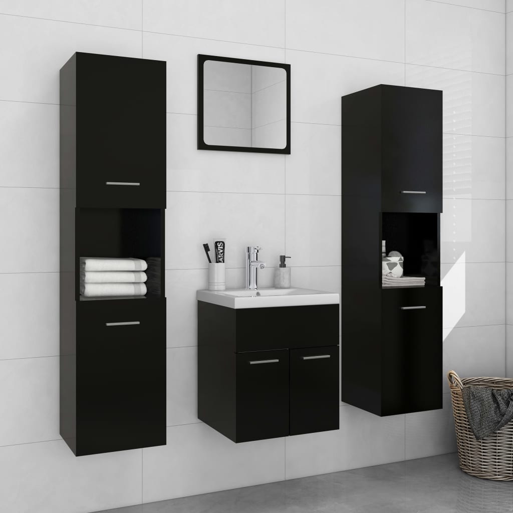 vidaXL Set mobilier de baie, negru, lemn prelucrat vidaXL Set mobilier de baie, negru, lemn prelucrat
