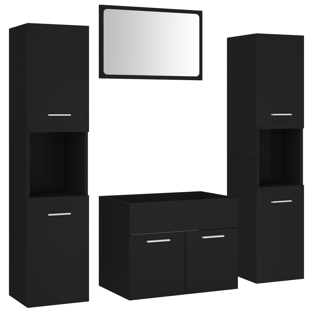 vidaXL Set mobilier de baie, negru, lemn prelucrat