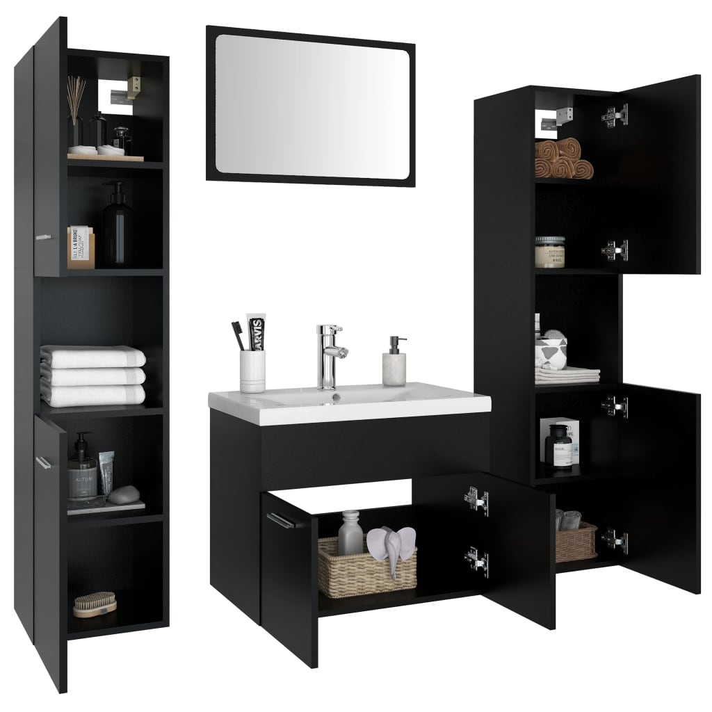 vidaXL Set mobilier de baie, negru, lemn prelucrat