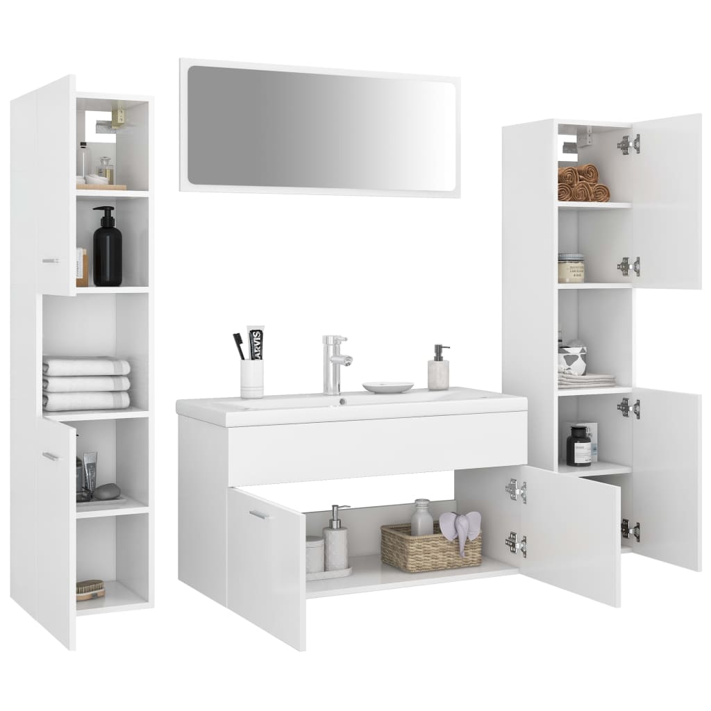 vidaXL Set mobilier de baie, alb, lemn prelucrat