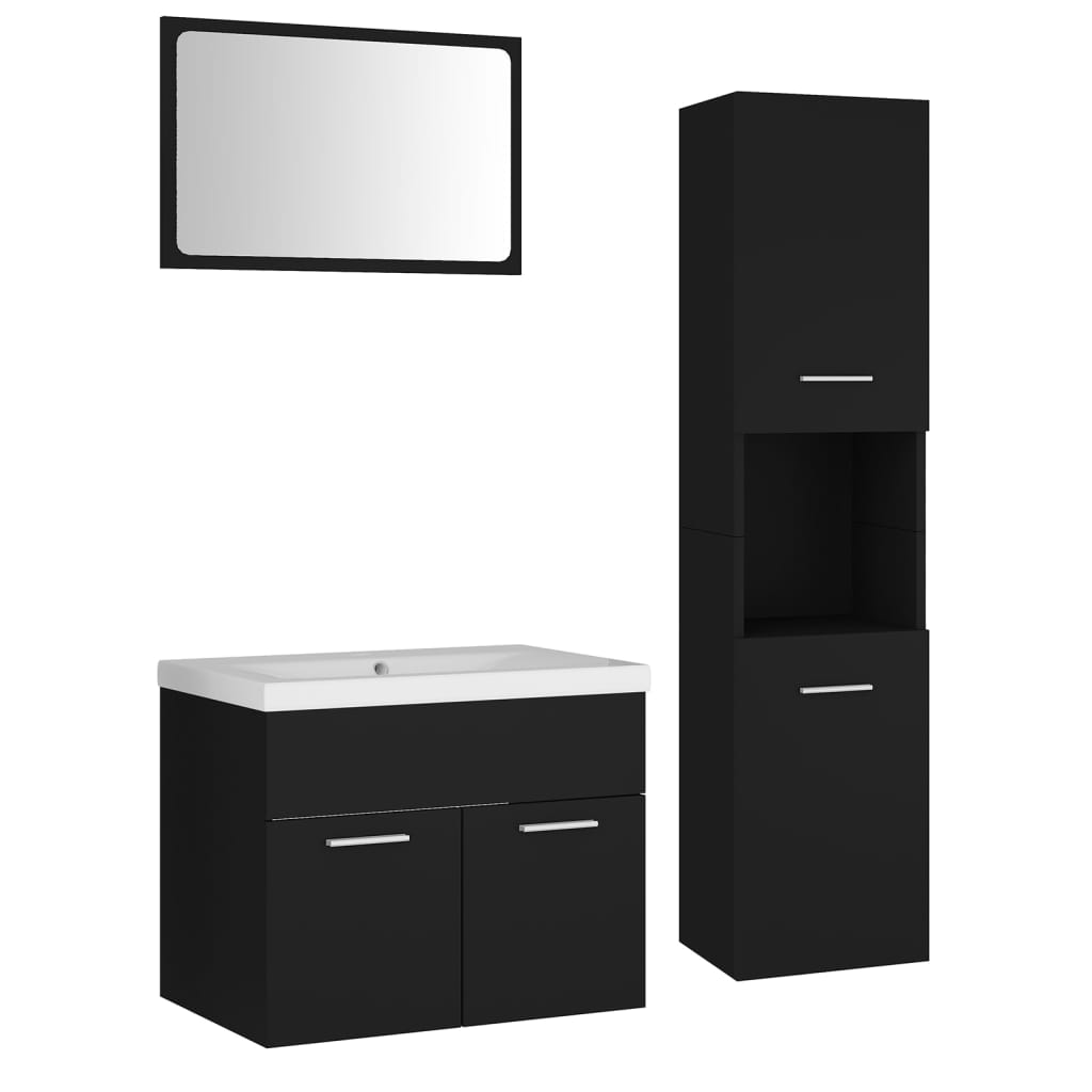 vidaXL Set mobilier de baie, negru, lemn prelucrat vidaXL Set mobilier de baie, negru, lemn prelucrat