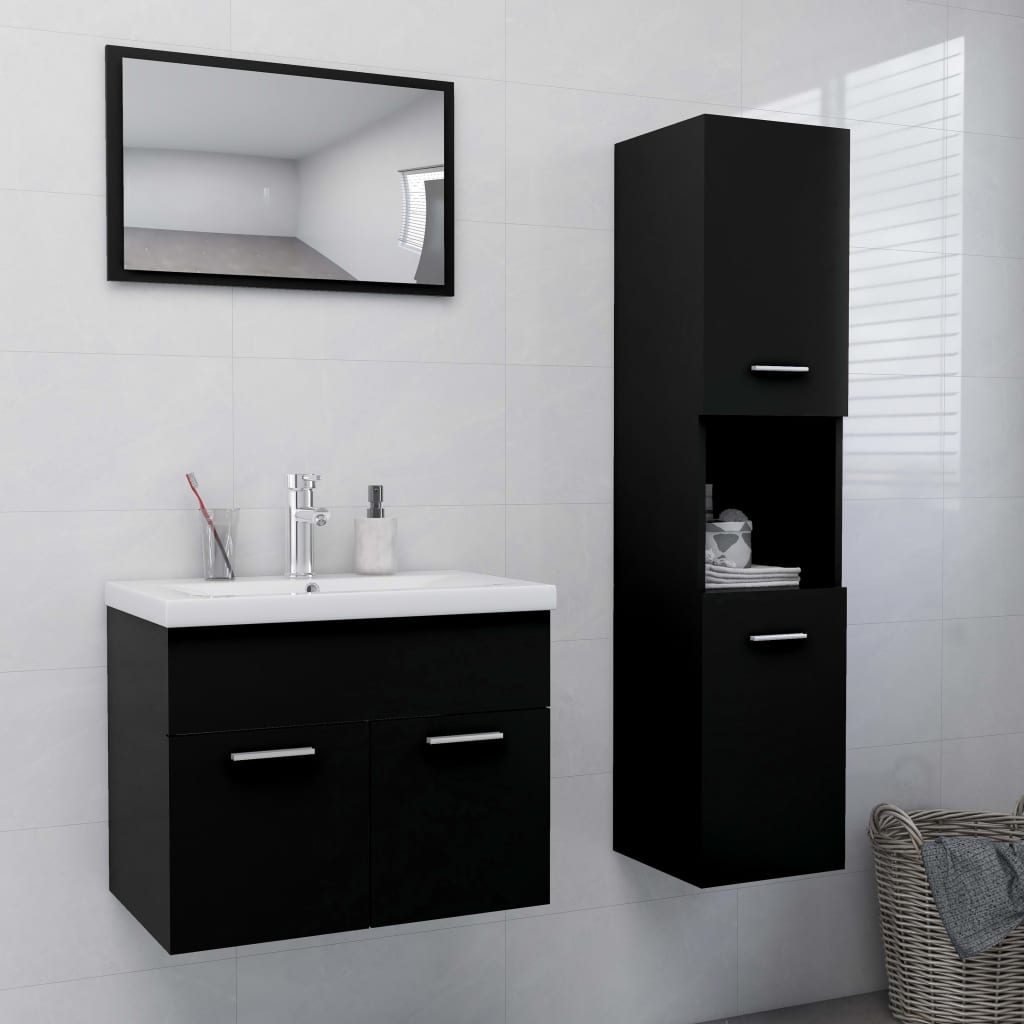 vidaXL Set mobilier de baie, negru, lemn prelucrat vidaXL Set mobilier de baie, negru, lemn prelucrat