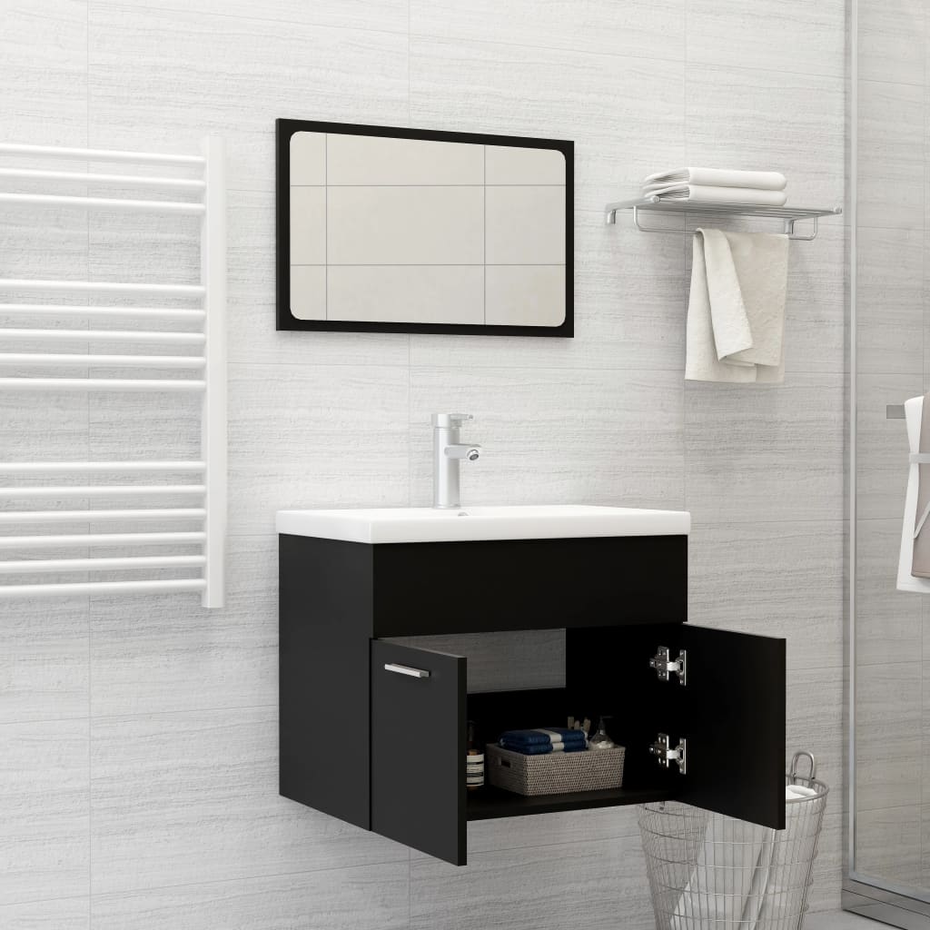 vidaXL Set mobilier de baie, negru, lemn prelucrat vidaXL Set mobilier de baie, negru, lemn prelucrat