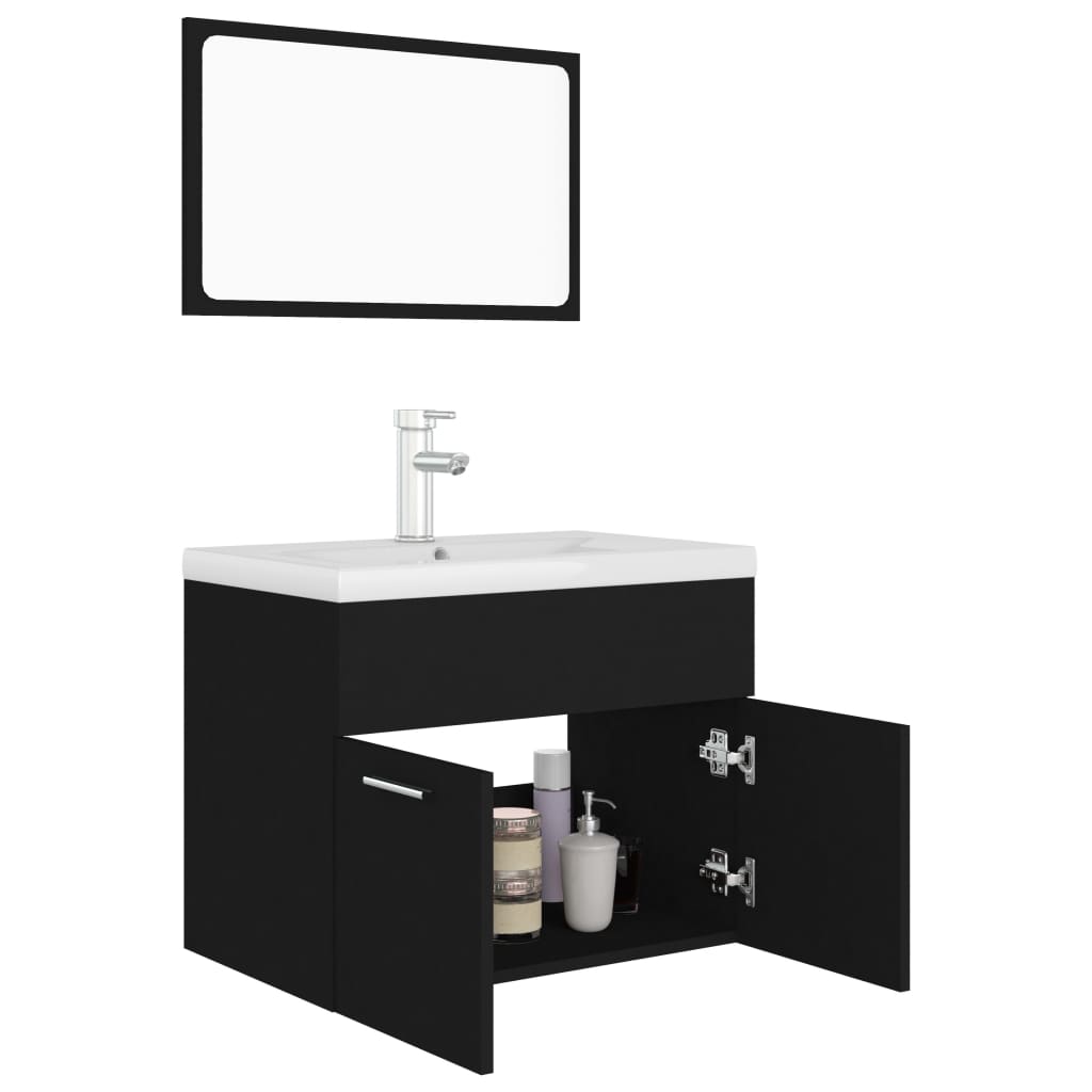 vidaXL Set mobilier de baie, negru, lemn prelucrat vidaXL Set mobilier de baie, negru, lemn prelucrat