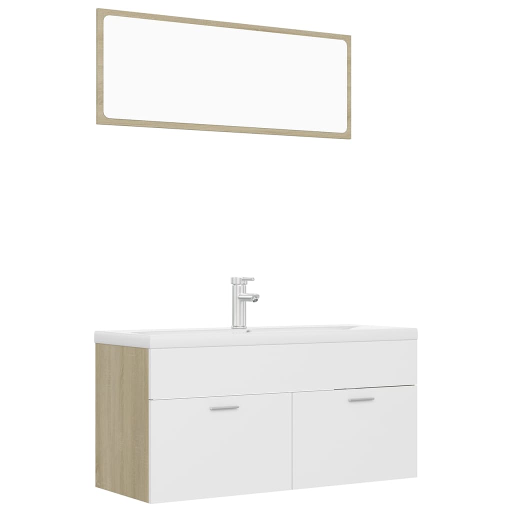 vidaXL Set mobilier de baie, alb și stejar sonoma, lemn prelucrat