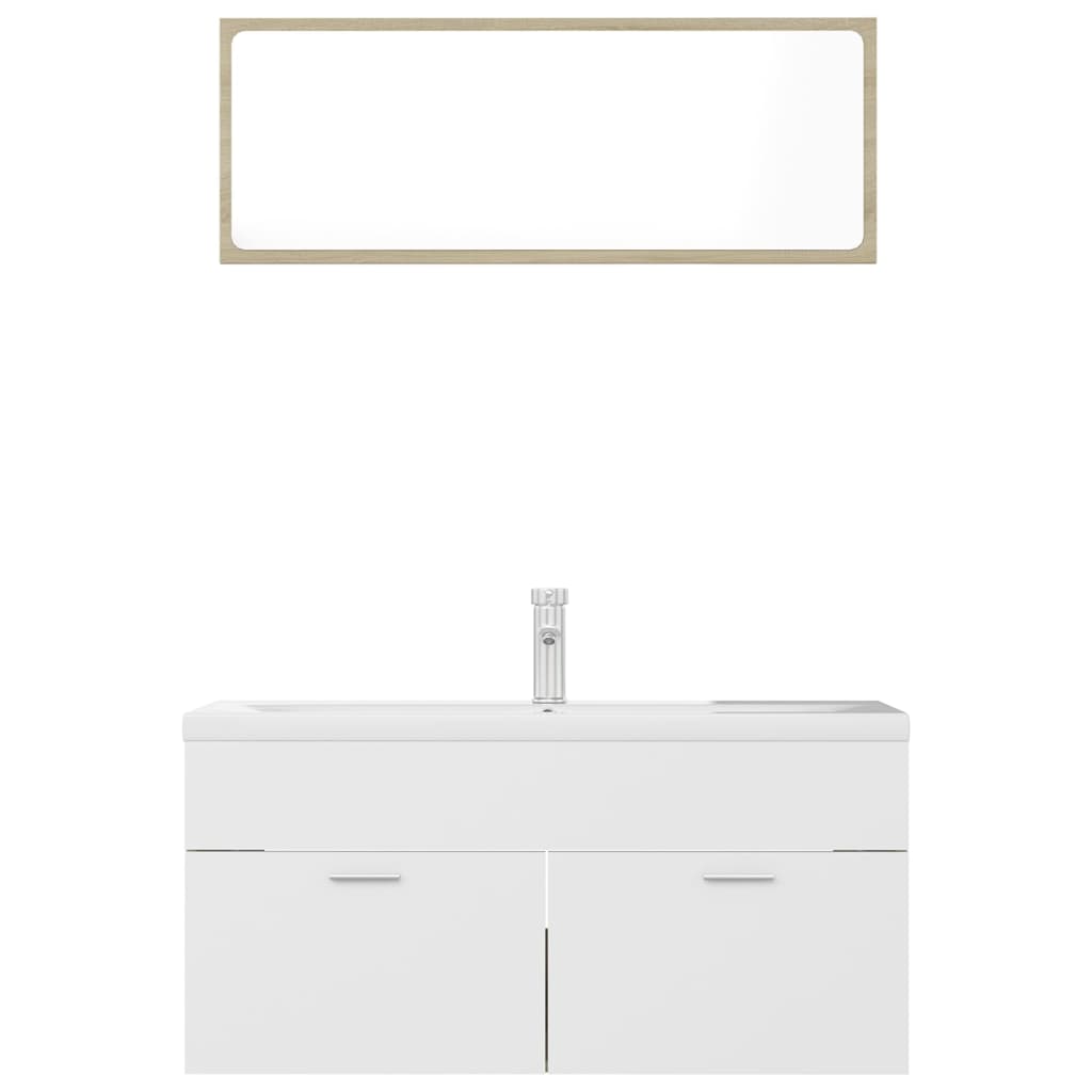 vidaXL Set mobilier de baie, alb și stejar sonoma, lemn prelucrat