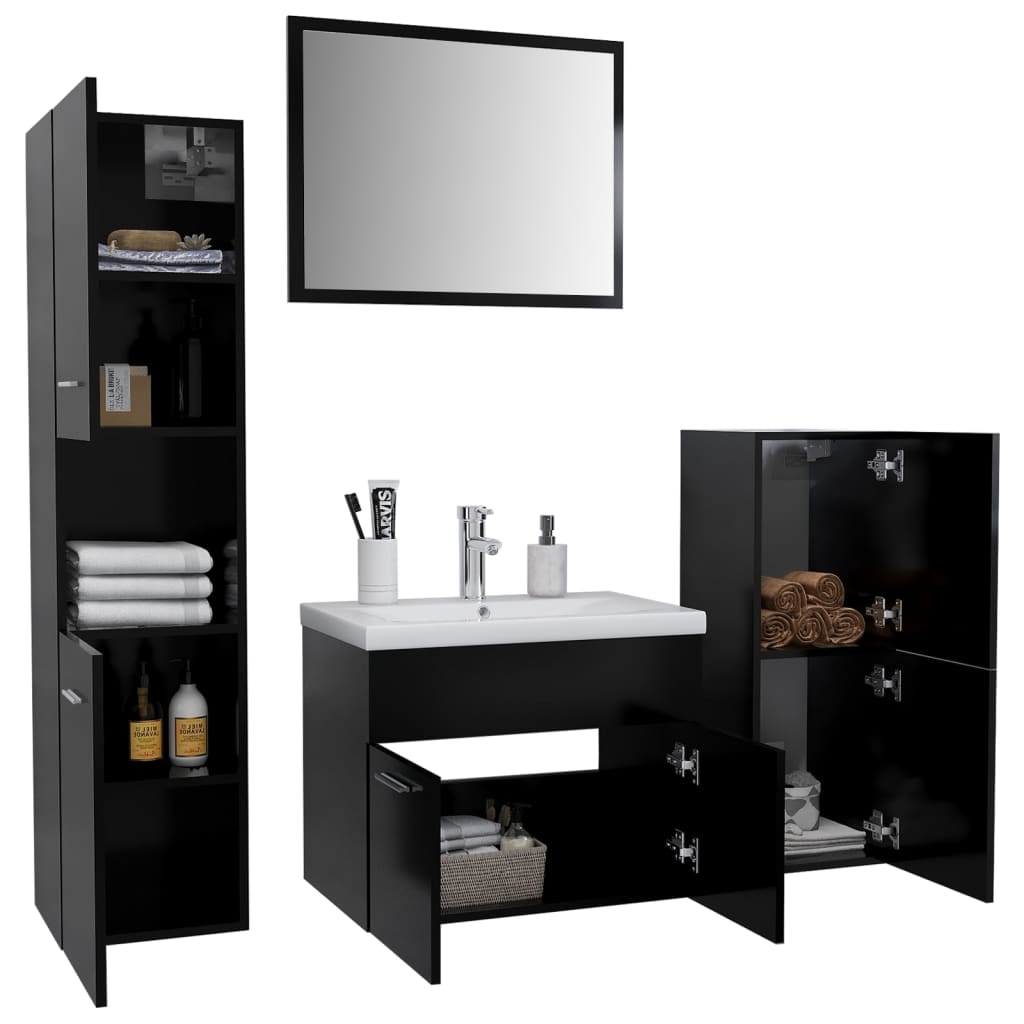 vidaXL Set mobilier de baie, negru, lemn prelucrat vidaXL Set mobilier de baie, negru, lemn prelucrat