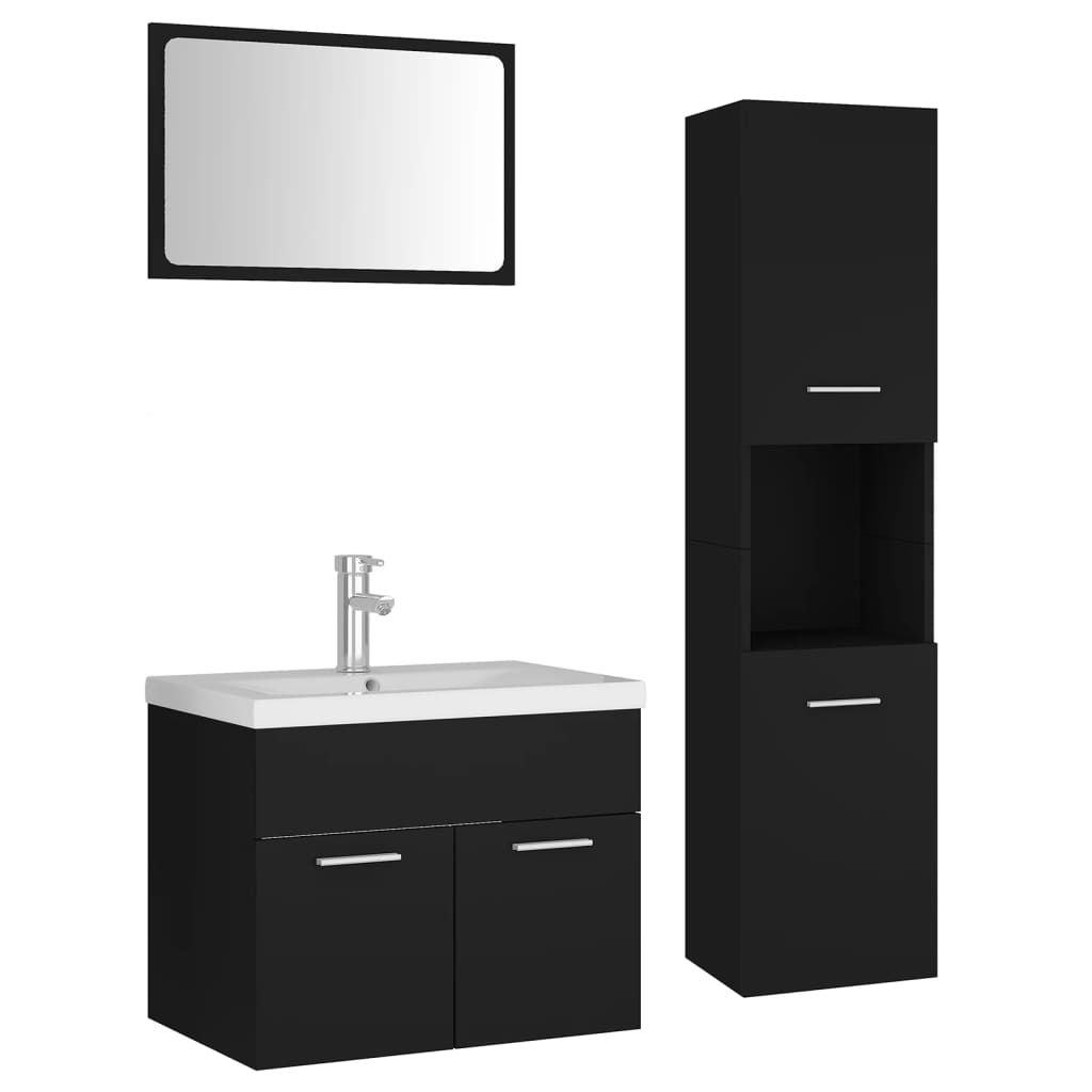 vidaXL Set mobilier de baie, negru, lemn prelucrat vidaXL Set mobilier de baie, negru, lemn prelucrat