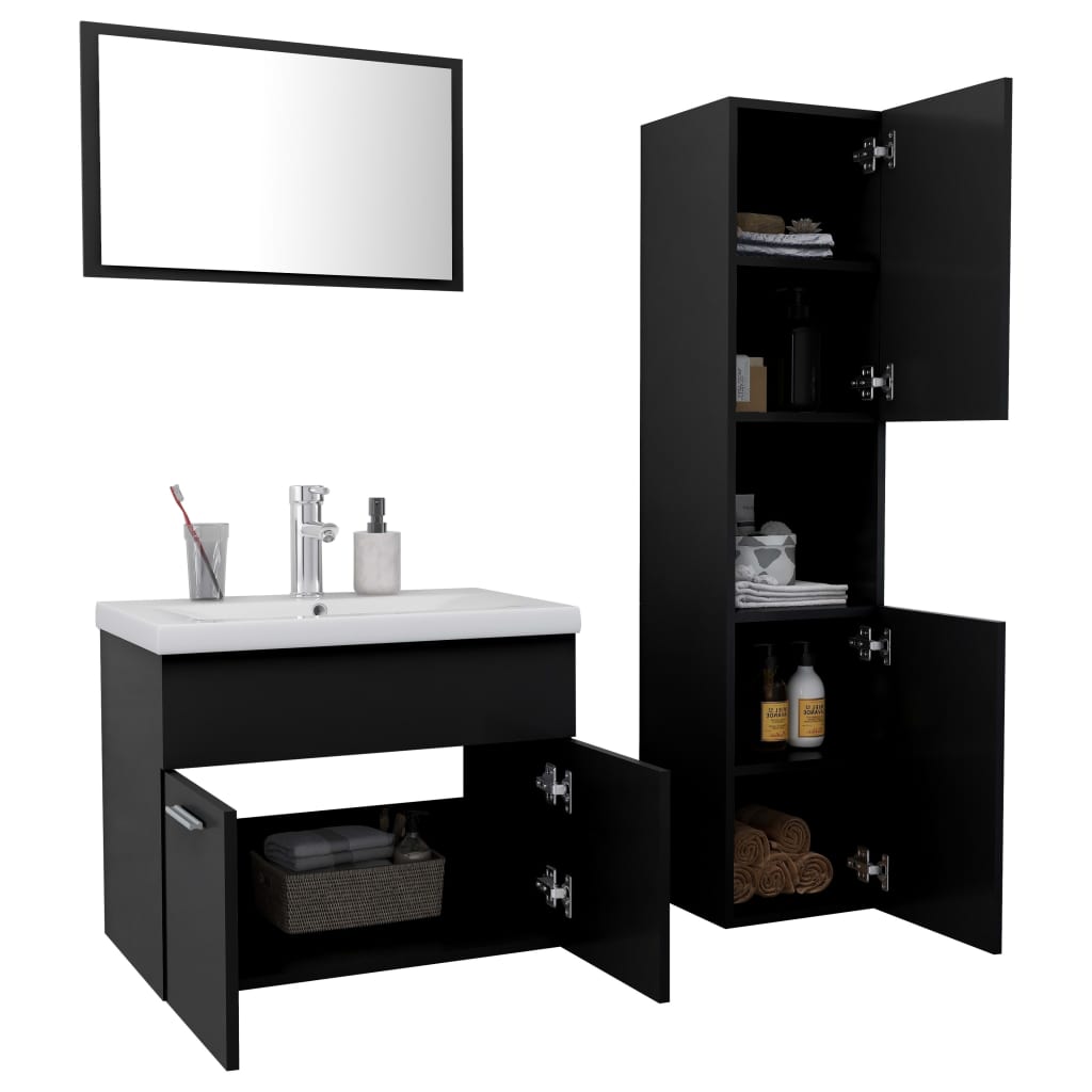 vidaXL Set mobilier de baie, negru, lemn prelucrat vidaXL Set mobilier de baie, negru, lemn prelucrat