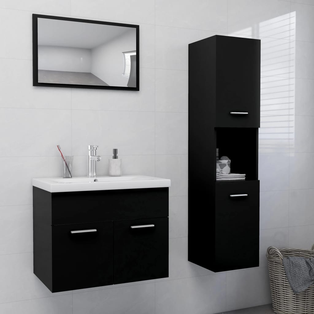 vidaXL Set mobilier de baie, negru, lemn prelucrat vidaXL Set mobilier de baie, negru, lemn prelucrat