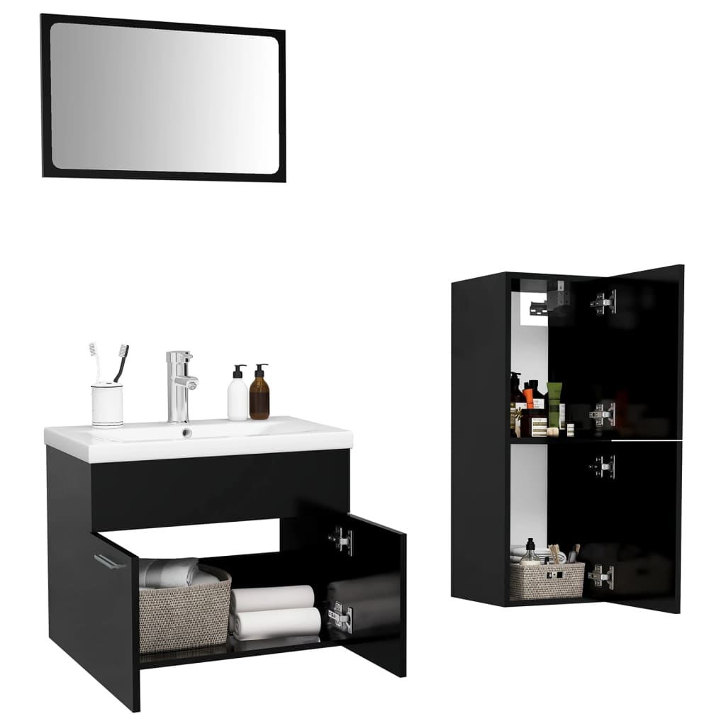 vidaXL Set mobilier de baie, negru, lemn prelucrat vidaXL Set mobilier de baie, negru, lemn prelucrat
