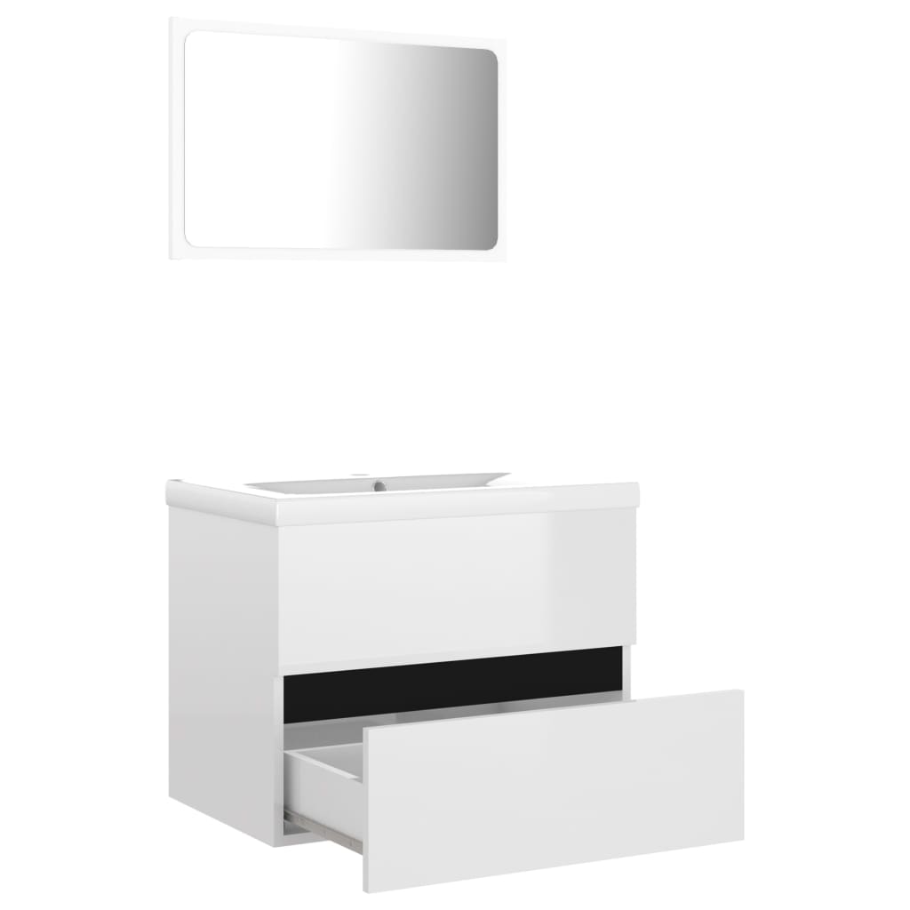 vidaXL Set mobilier de baie, alb extralucios, lemn prelucrat