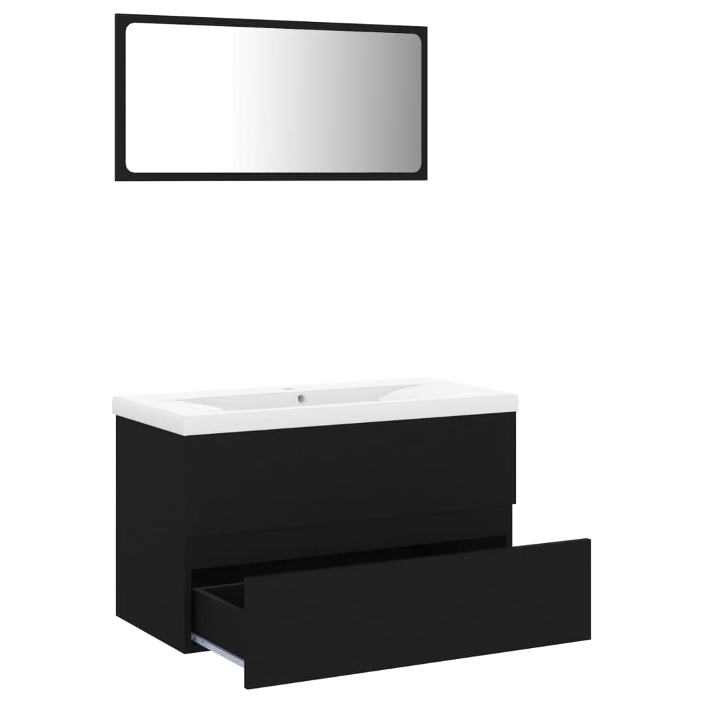 vidaXL Set mobilier de baie, negru, lemn prelucrat vidaXL Set mobilier de baie, negru, lemn prelucrat