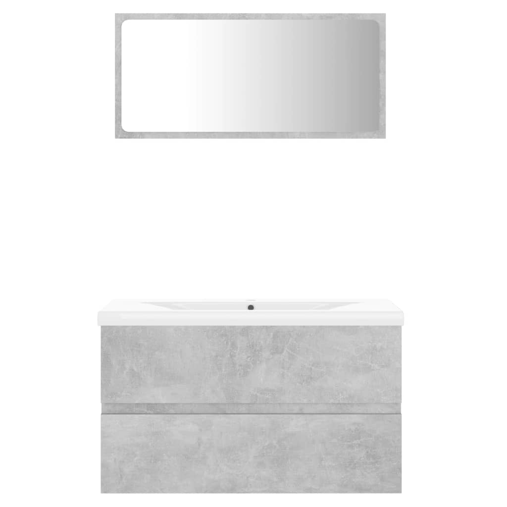 vidaXL Set mobilier de baie, gri beton, lemn prelucrat