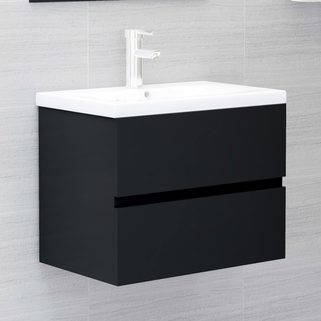 vidaXL Set mobilier de baie, negru, lemn prelucrat