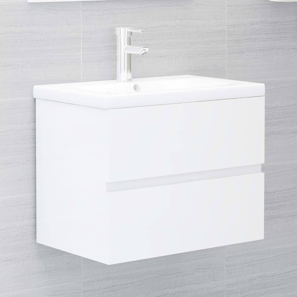 vidaXL Set mobilier de baie, alb extralucios, lemn prelucrat
