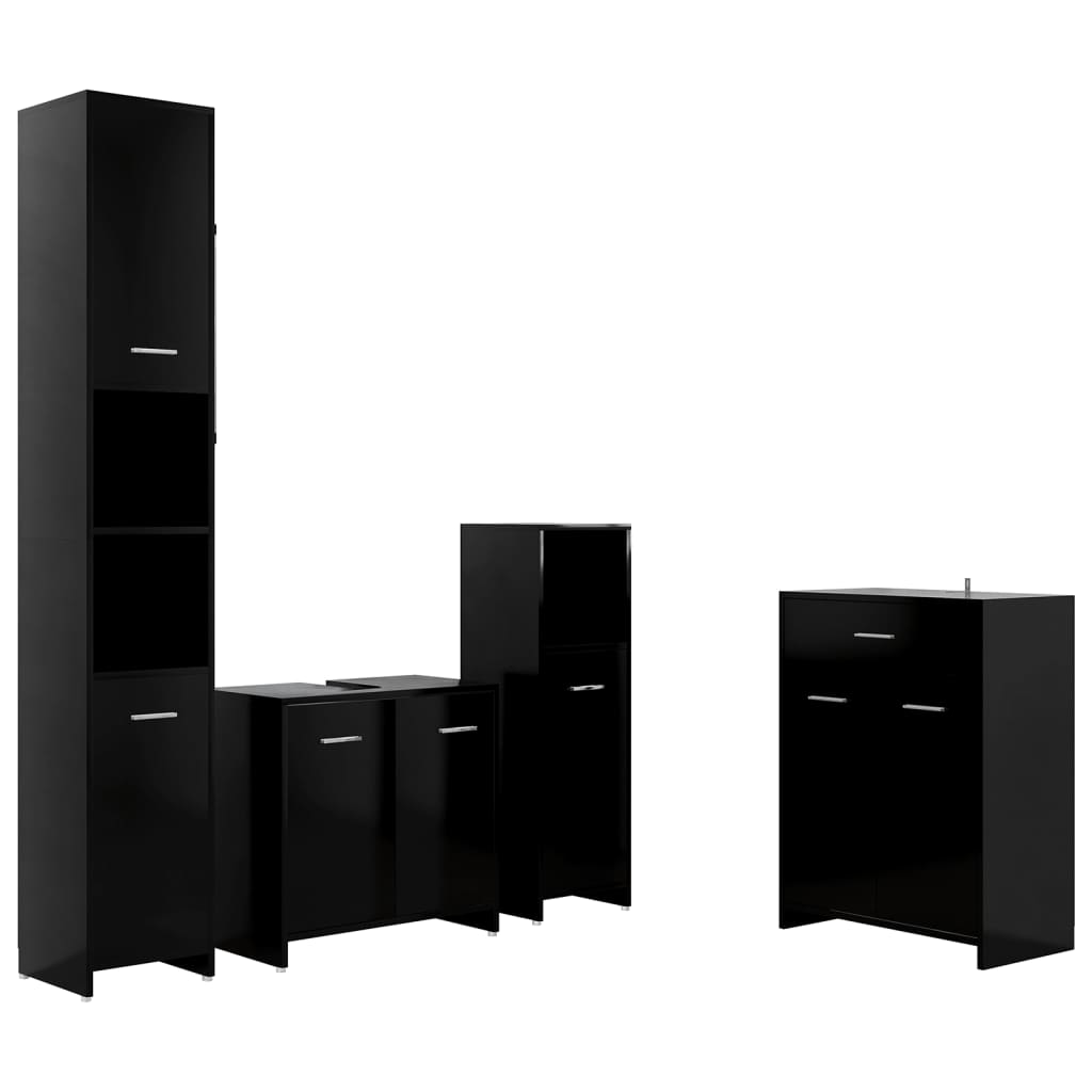 vidaXL Set mobilier de baie, 4 piese, negru