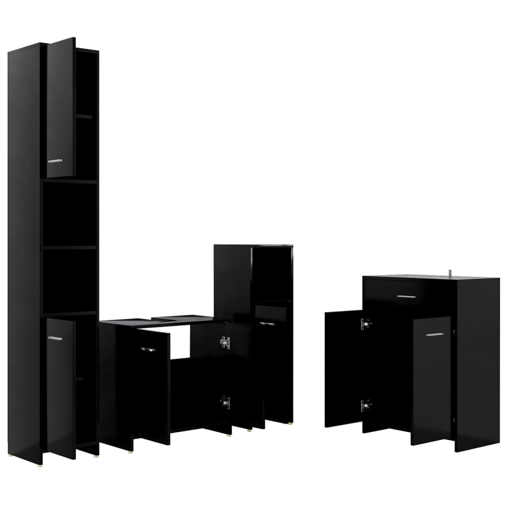 vidaXL Set mobilier de baie, 4 piese, negru
