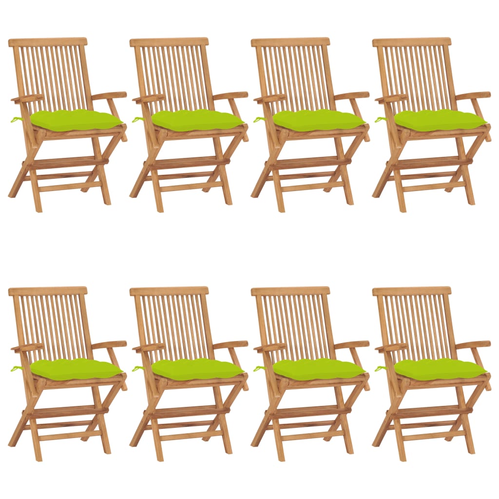 vidaXL Scaune de grădină cu perne verde aprins, 8 buc., lemn masiv tec vidaXL Scaune de grădină cu perne verde aprins, 8 buc., lemn masiv tec