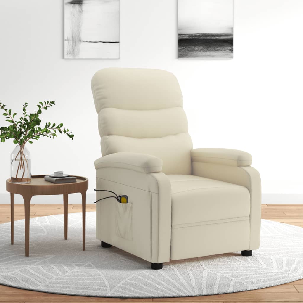 vidaXL Fotoliu de masaj electric, crem, piele ecologică vidaXL Fotoliu de masaj electric, crem, piele ecologică