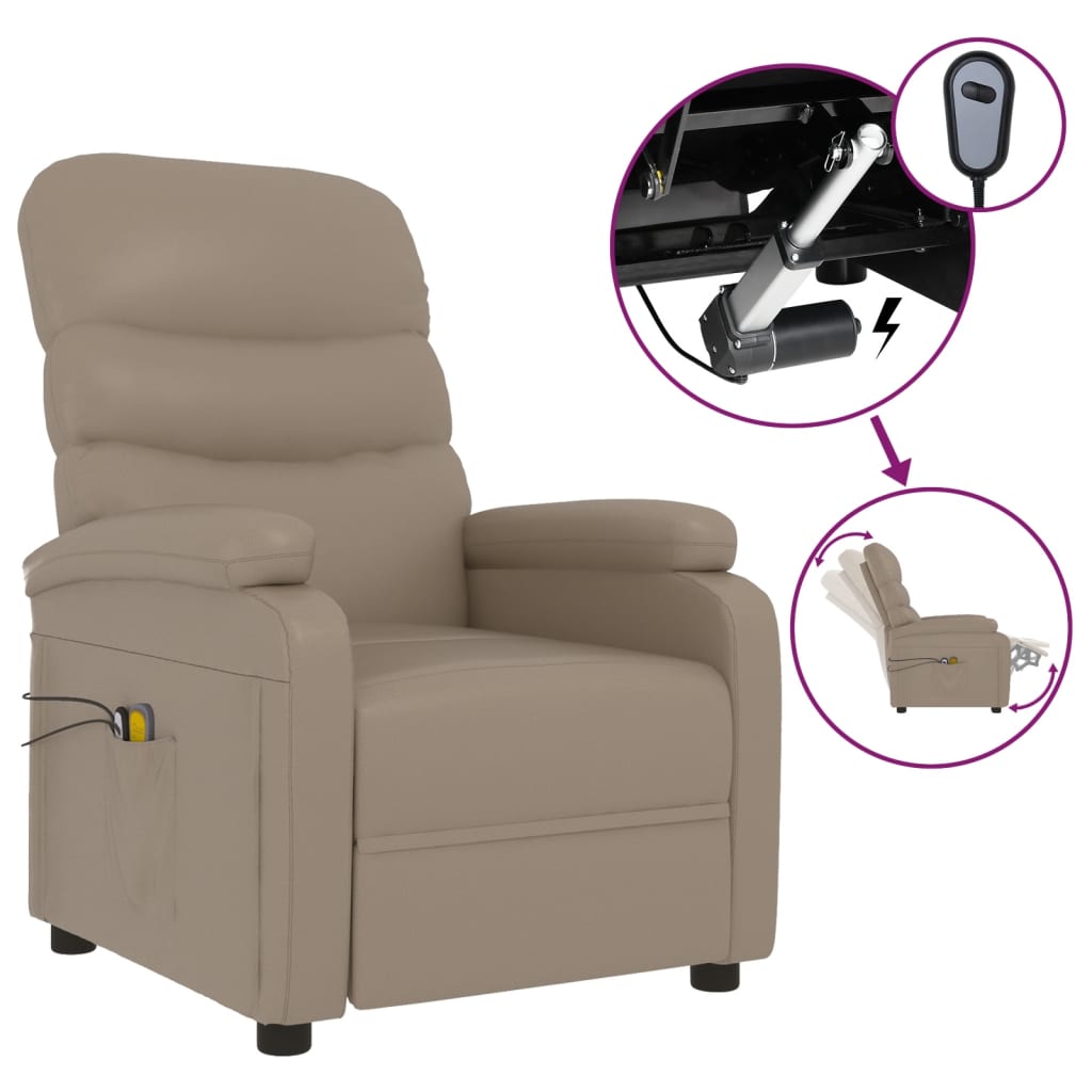 vidaXL Fotoliu de masaj electric, cappuccino, piele ecologică