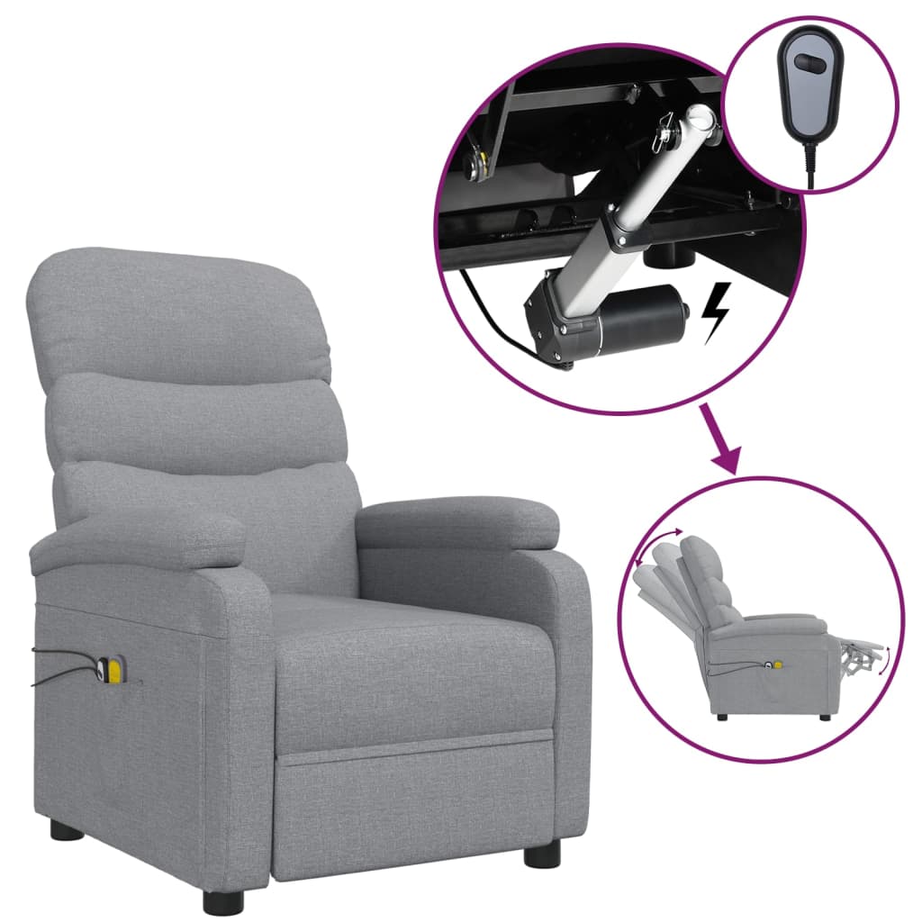 vidaXL Fotoliu de masaj electric rabatabil, gri deschis, textil vidaXL Fotoliu de masaj electric rabatabil, gri deschis, textil