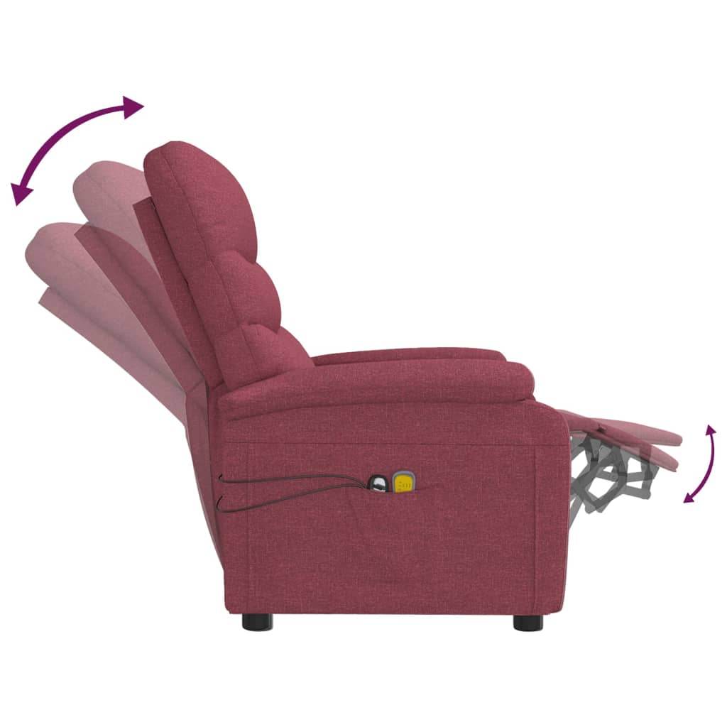 vidaXL Fotoliu de masaj electric rabatabil, roșu vin, textil vidaXL Fotoliu de masaj electric rabatabil, roșu vin, textil