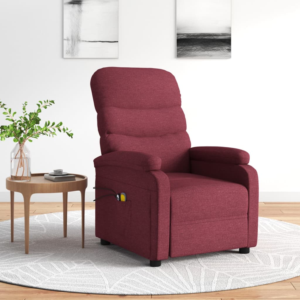 vidaXL Fotoliu de masaj electric rabatabil, roșu vin, textil vidaXL Fotoliu de masaj electric rabatabil, roșu vin, textil