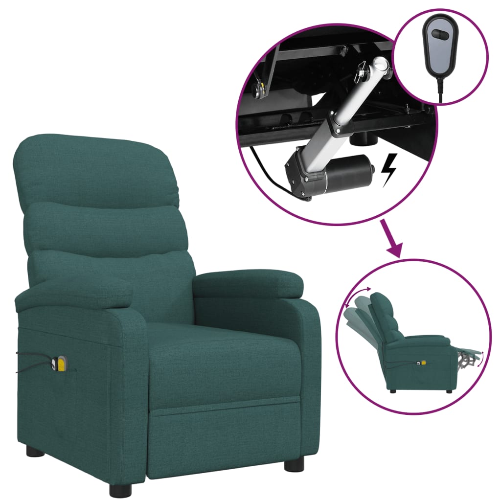 vidaXL Fotoliu de masaj electric, verde închis, material textil vidaXL Fotoliu de masaj electric, verde închis, material textil
