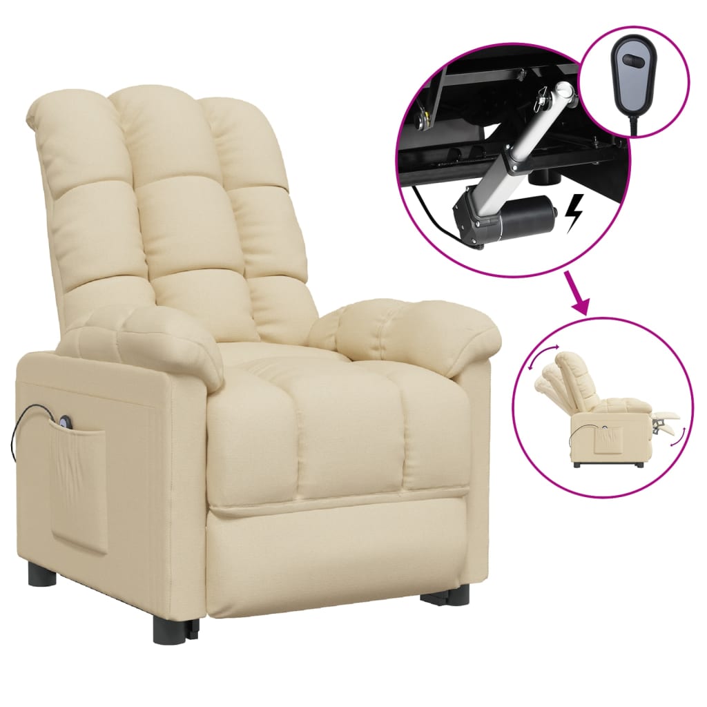 vidaXL Fotoliu rabatabil electric, crem, material textil
