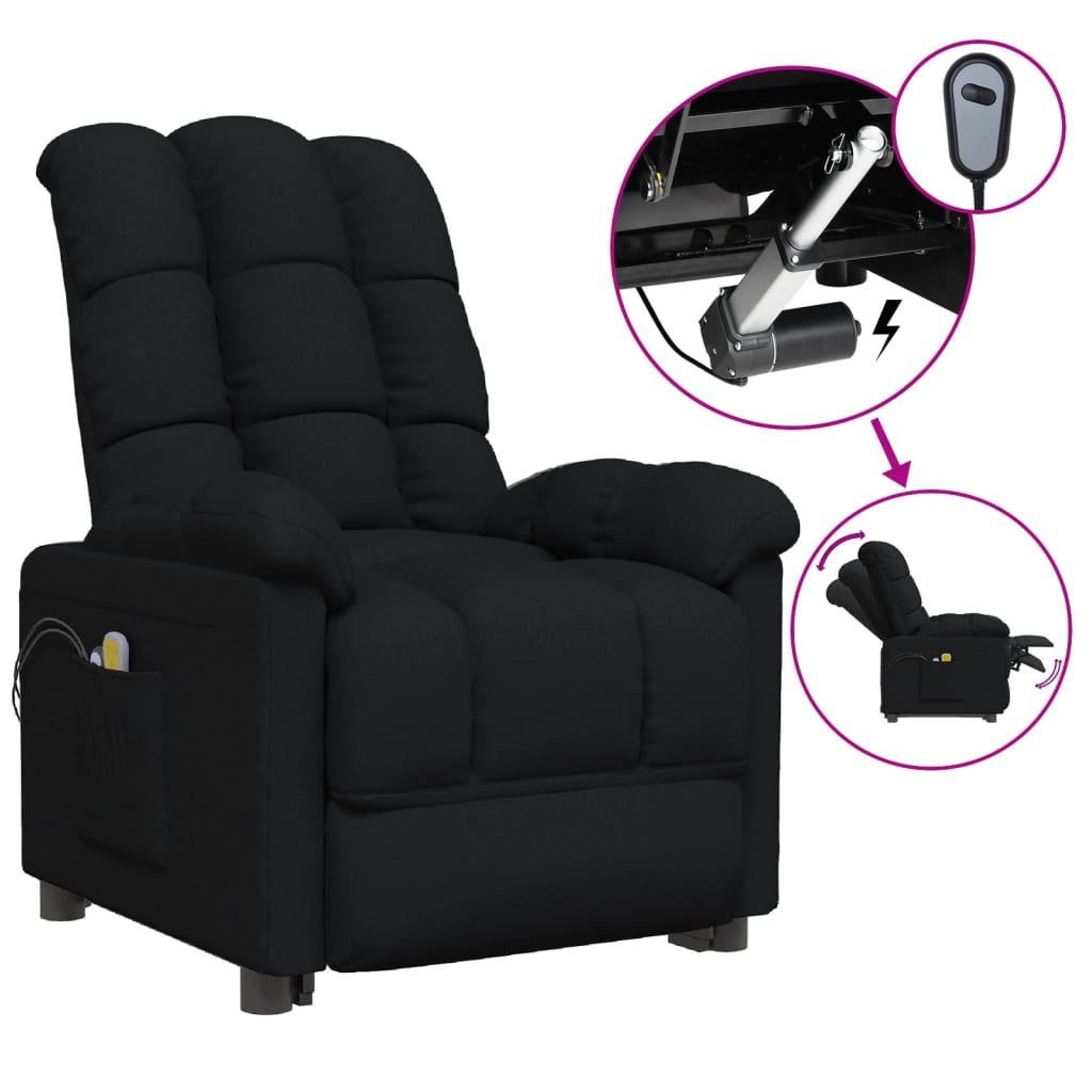 vidaXL Fotoliu de masaj electric rabatabil, negru, textil vidaXL Fotoliu de masaj electric rabatabil, negru, textil