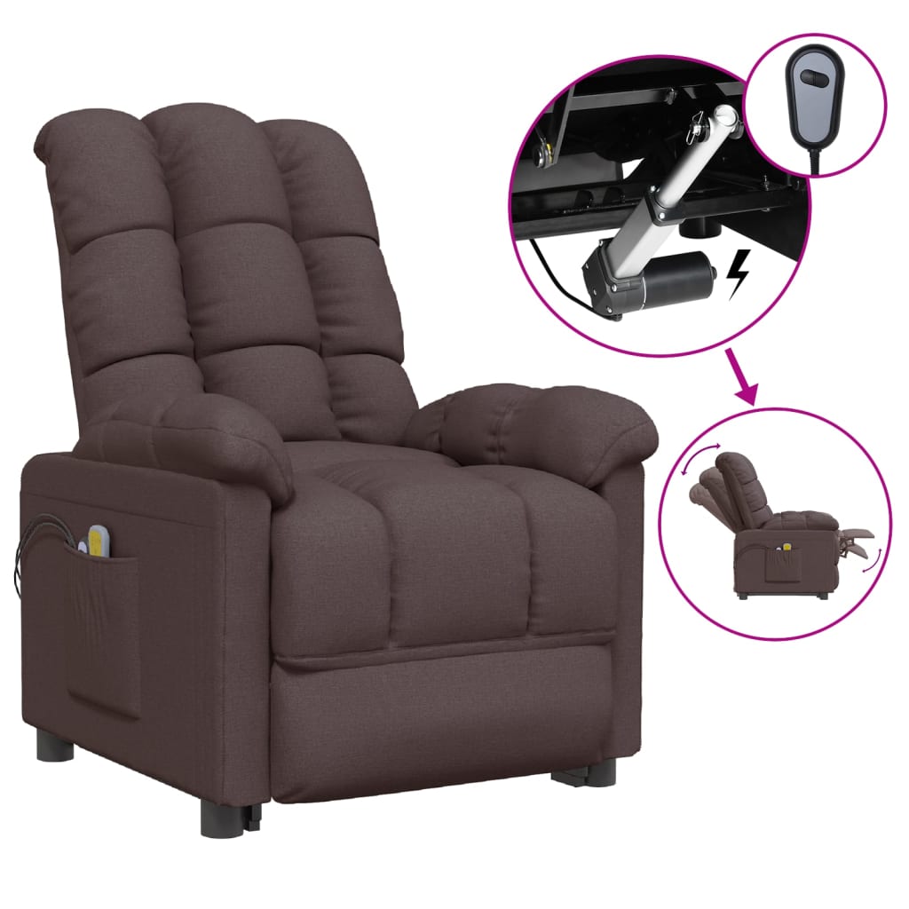 vidaXL Fotoliu de masaj electric, maro închis, material textil vidaXL Fotoliu de masaj electric, maro închis, material textil