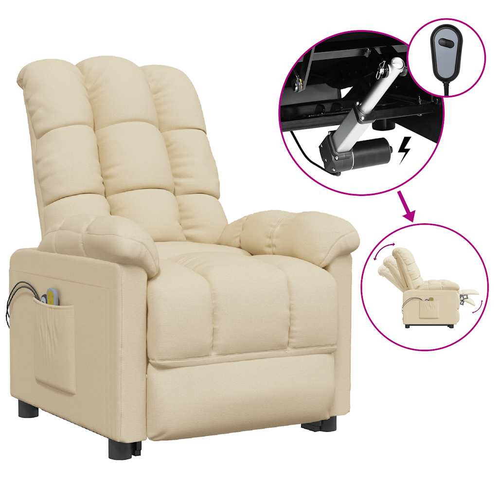vidaXL Fotoliu de masaj electric rabatabil, crem, textil