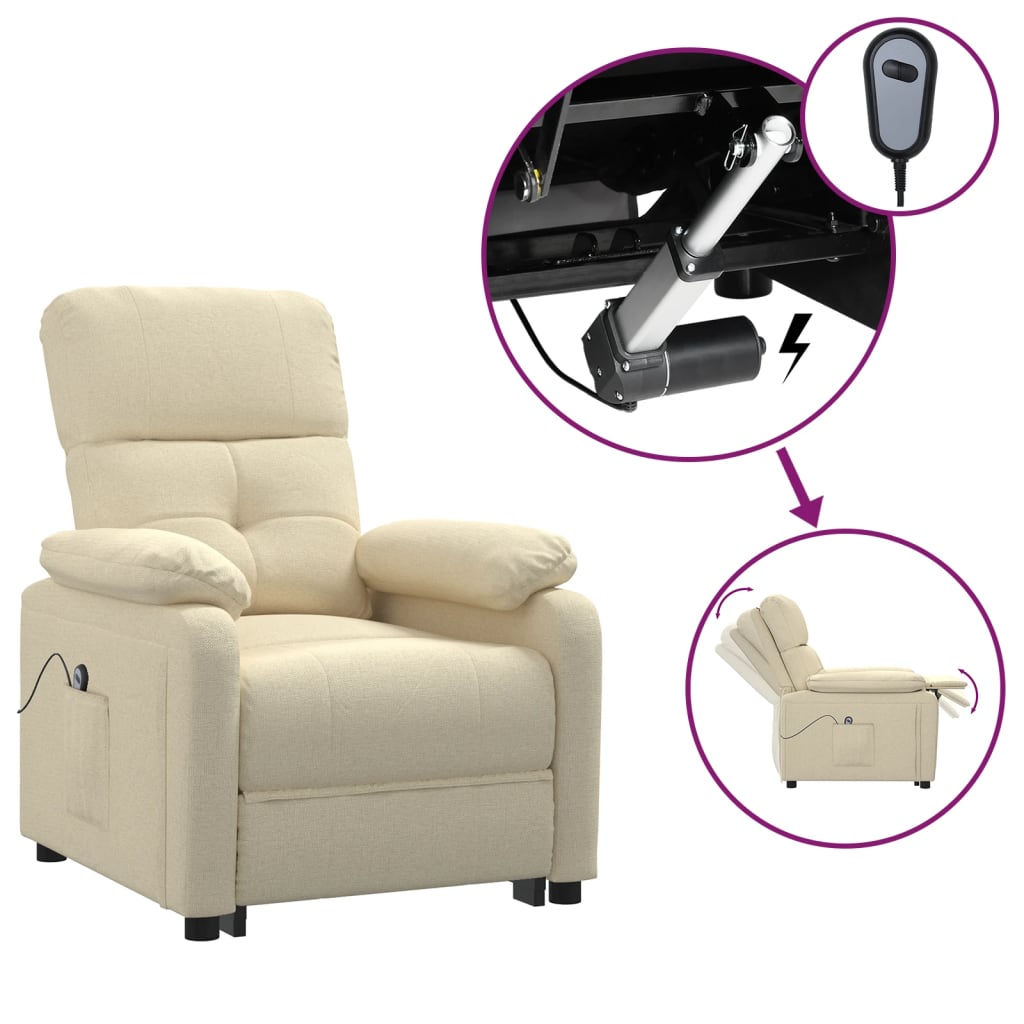 vidaXL Fotoliu rabatabil electric, crem, material textil