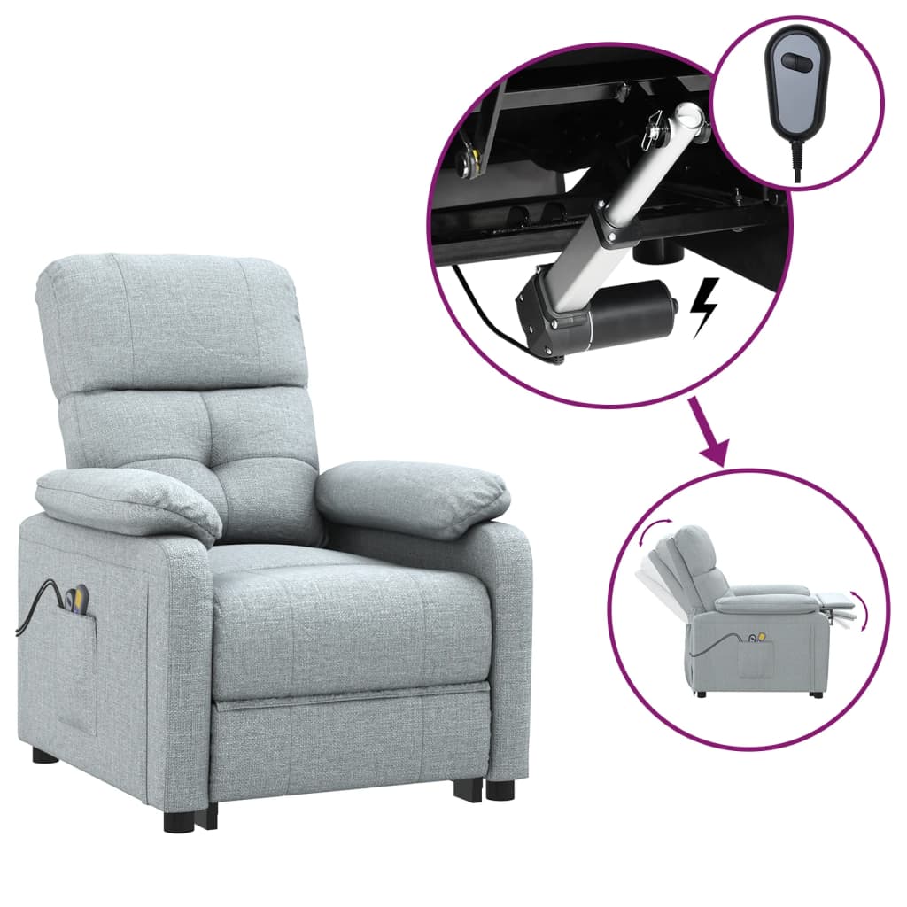 vidaXL Fotoliu de masaj electric rabatabil, gri deschis, textil vidaXL Fotoliu de masaj electric rabatabil, gri deschis, textil